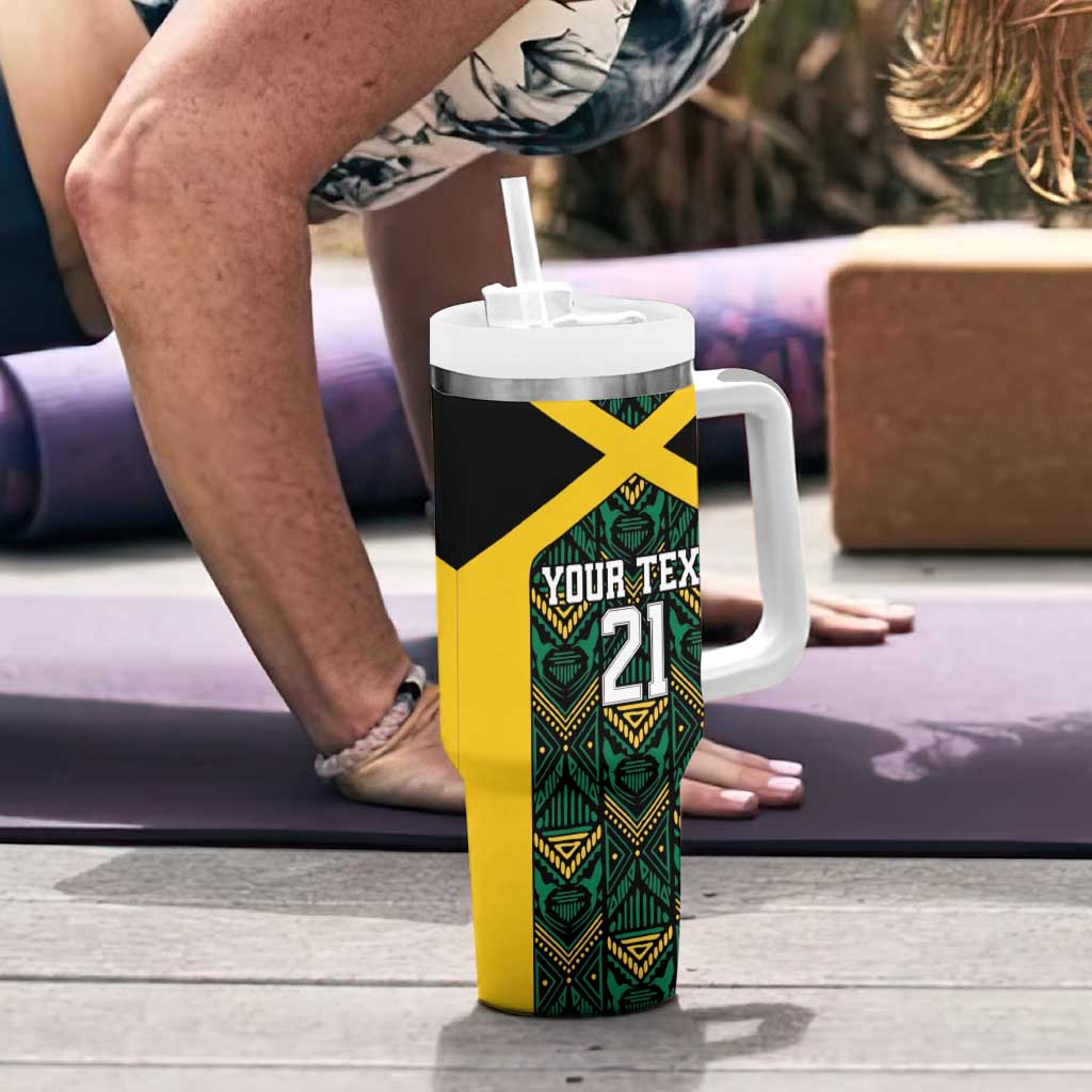 Jamaica Football Custom Tumbler With Handle Black Ethnic Motifs - Wonder Print Shop
