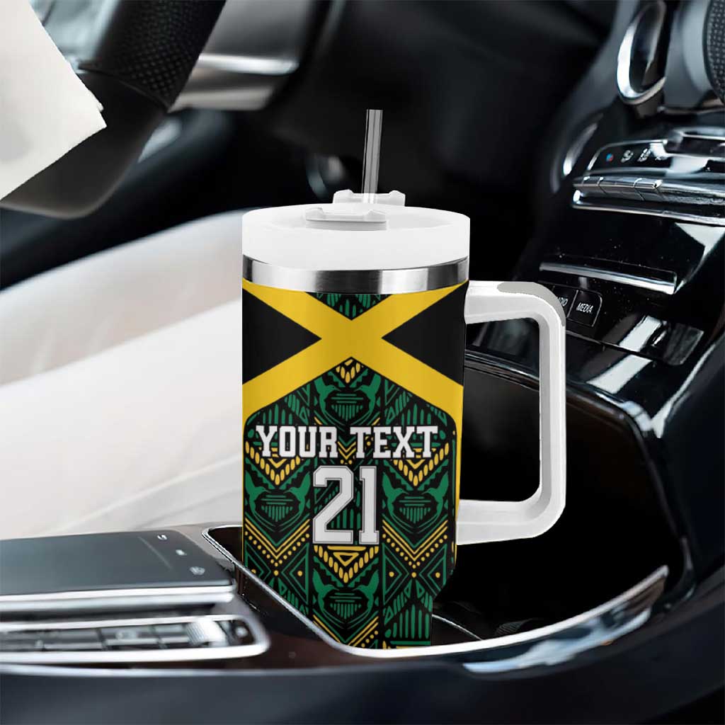 Jamaica Football Custom Tumbler With Handle Black Ethnic Motifs - Wonder Print Shop