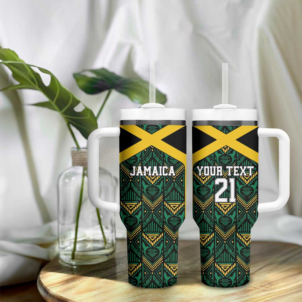 Jamaica Football Custom Tumbler With Handle Black Ethnic Motifs - Wonder Print Shop