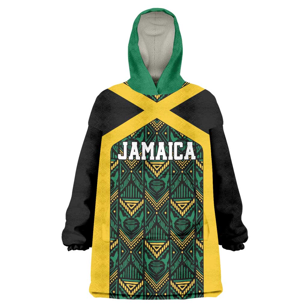 Jamaica Football Custom Wearable Blanket Hoodie Black Ethnic Motifs - Wonder Print Shop