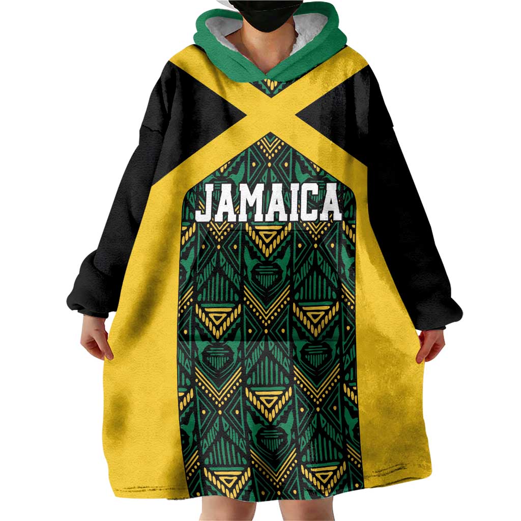 Jamaica Football Custom Wearable Blanket Hoodie Black Ethnic Motifs - Wonder Print Shop