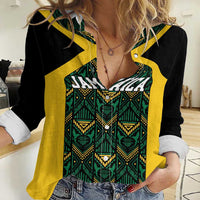 Jamaica Football Custom Women Casual Shirt Black Ethnic Motifs - Wonder Print Shop