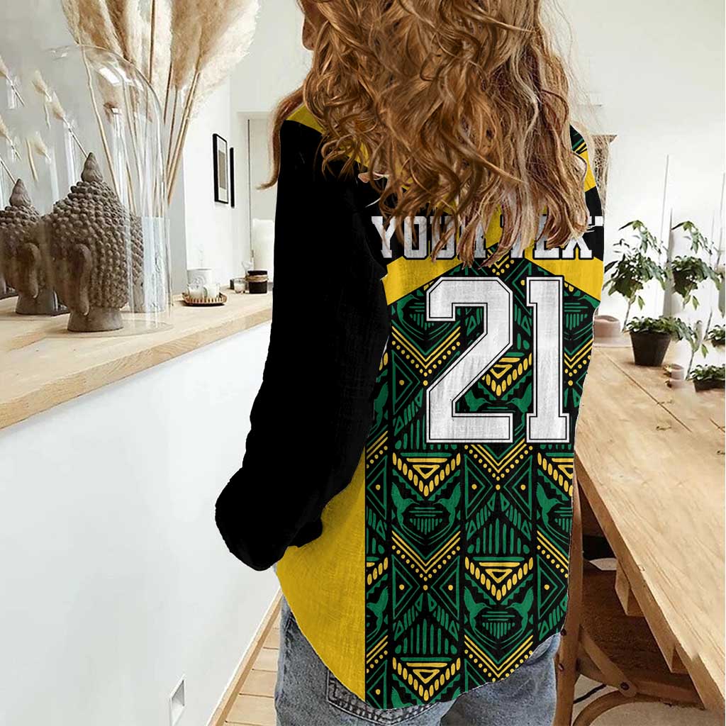 Jamaica Football Custom Women Casual Shirt Black Ethnic Motifs - Wonder Print Shop