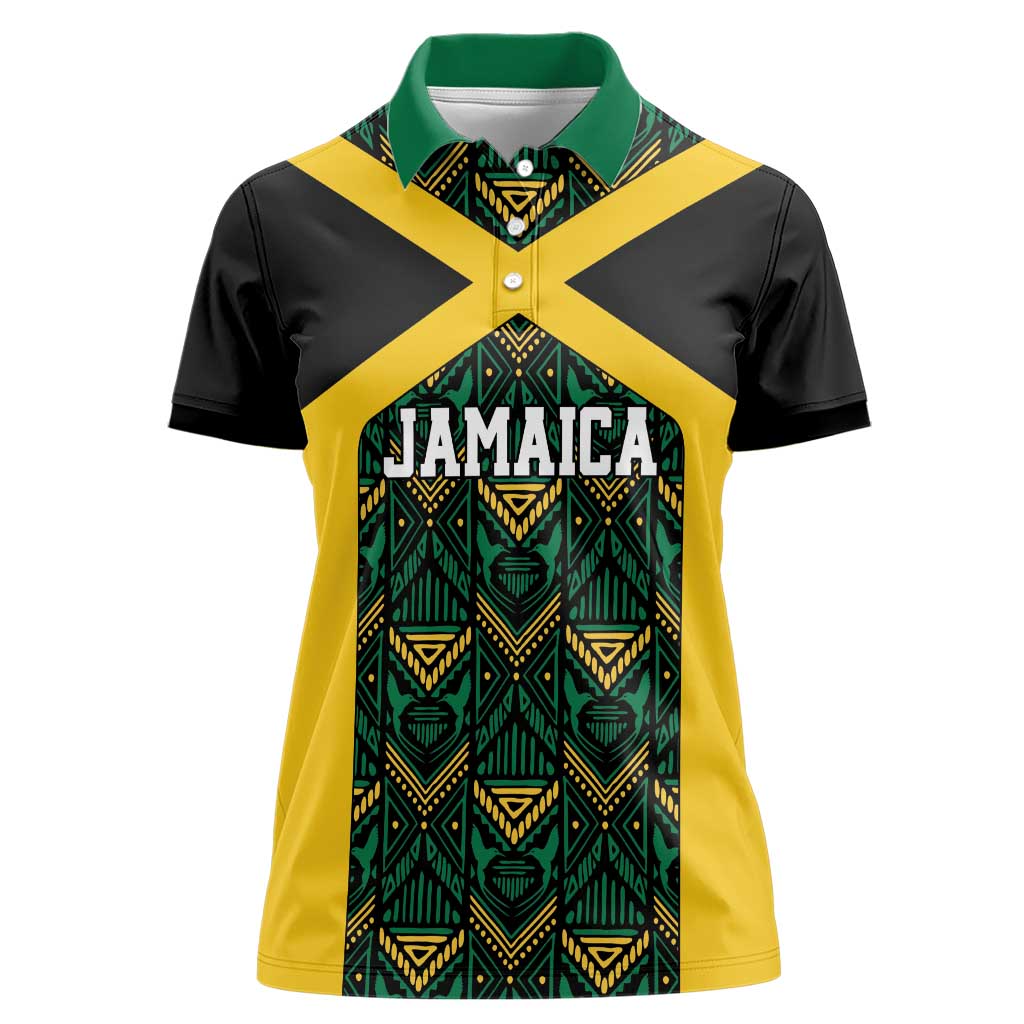 Jamaica Football Custom Women Polo Shirt Black Ethnic Motifs - Wonder Print Shop