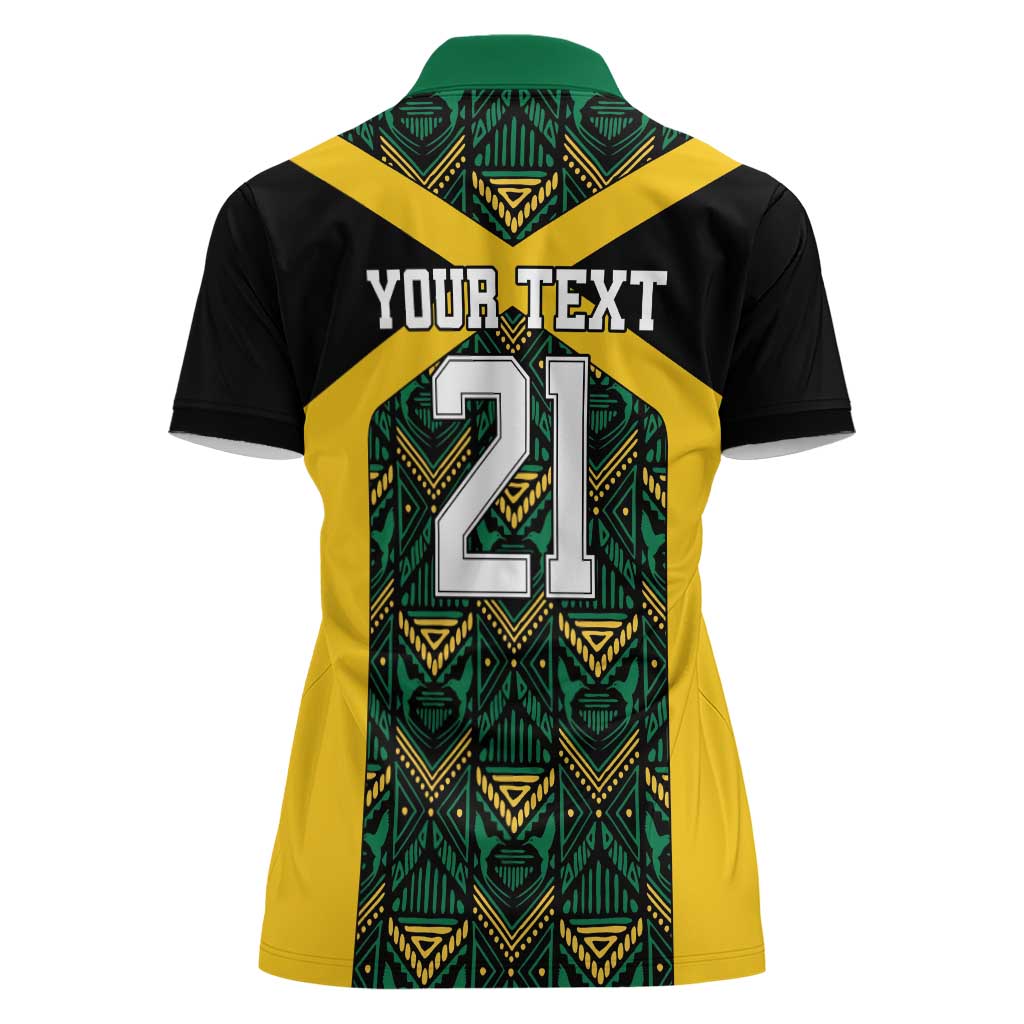 Jamaica Football Custom Women Polo Shirt Black Ethnic Motifs - Wonder Print Shop