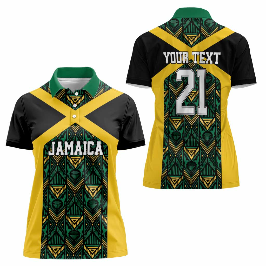 Jamaica Football Custom Women Polo Shirt Black Ethnic Motifs - Wonder Print Shop