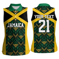 Jamaica Football Custom Women Sleeveless Polo Shirt Black Ethnic Motifs - Wonder Print Shop