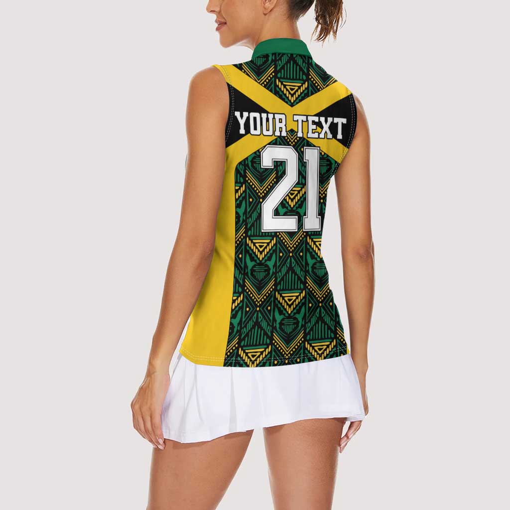 Jamaica Football Custom Women Sleeveless Polo Shirt Black Ethnic Motifs - Wonder Print Shop