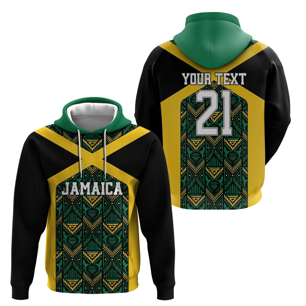 Jamaica Football Custom Zip Hoodie Black Ethnic Motifs - Wonder Print Shop