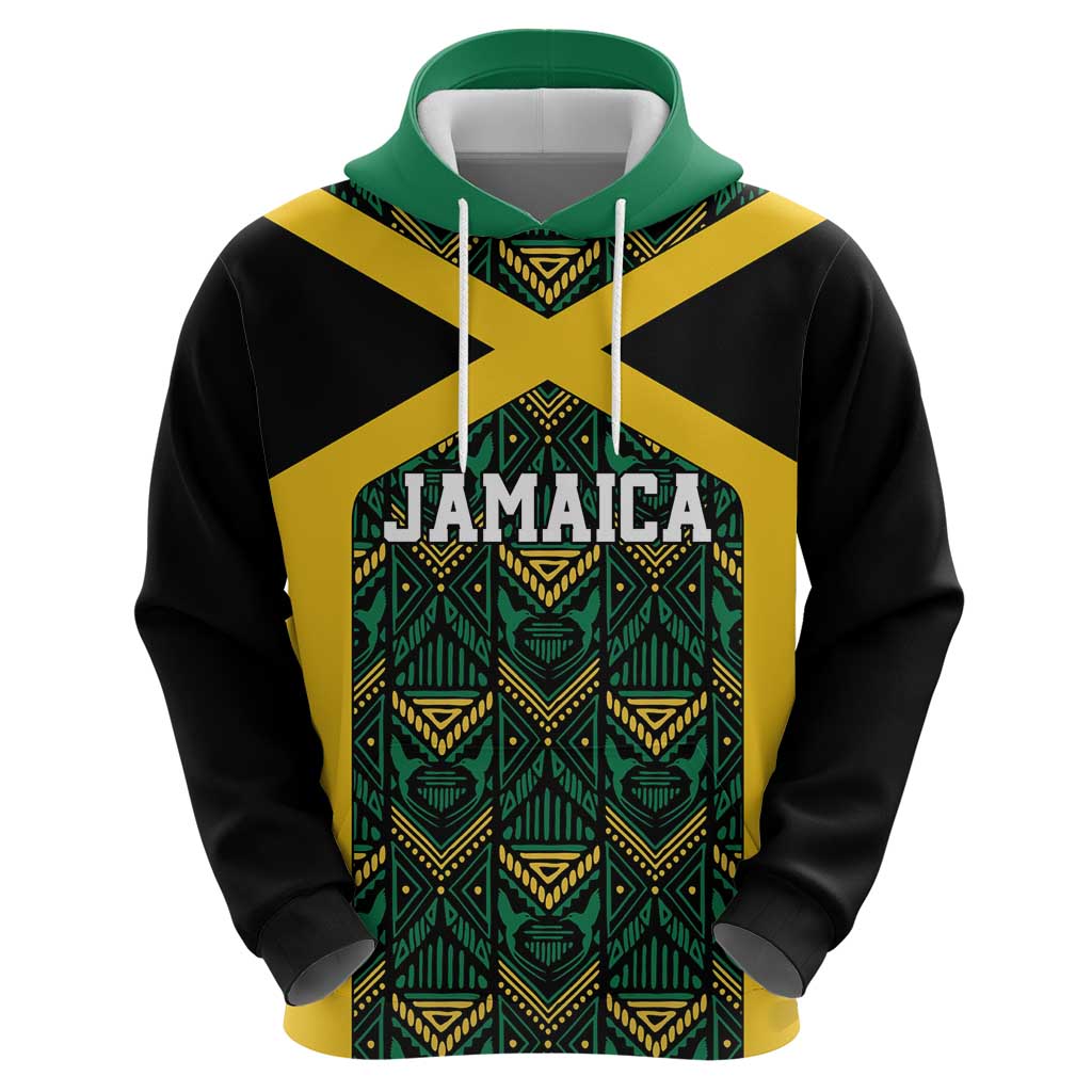 Jamaica Football Custom Zip Hoodie Black Ethnic Motifs - Wonder Print Shop