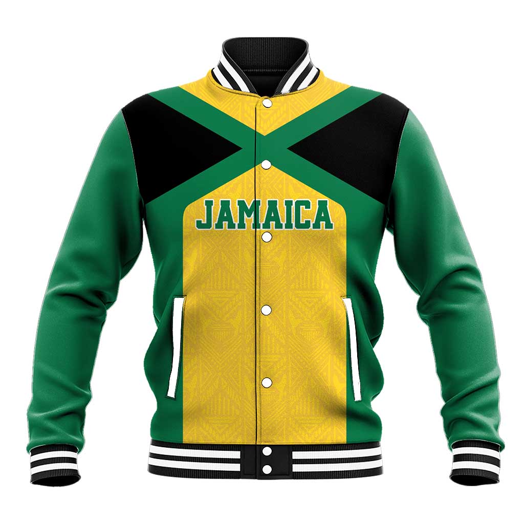 Jamaica Football Custom Baseball Jacket Gold Ethnic Motifs LT9 - Wonder Print Shop