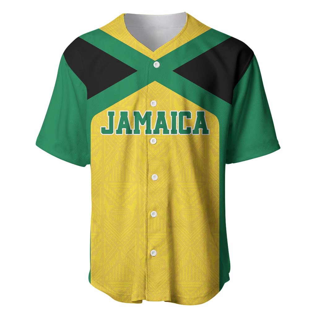 Jamaica Football Custom Baseball Jersey Gold Ethnic Motifs LT9 - Wonder Print Shop