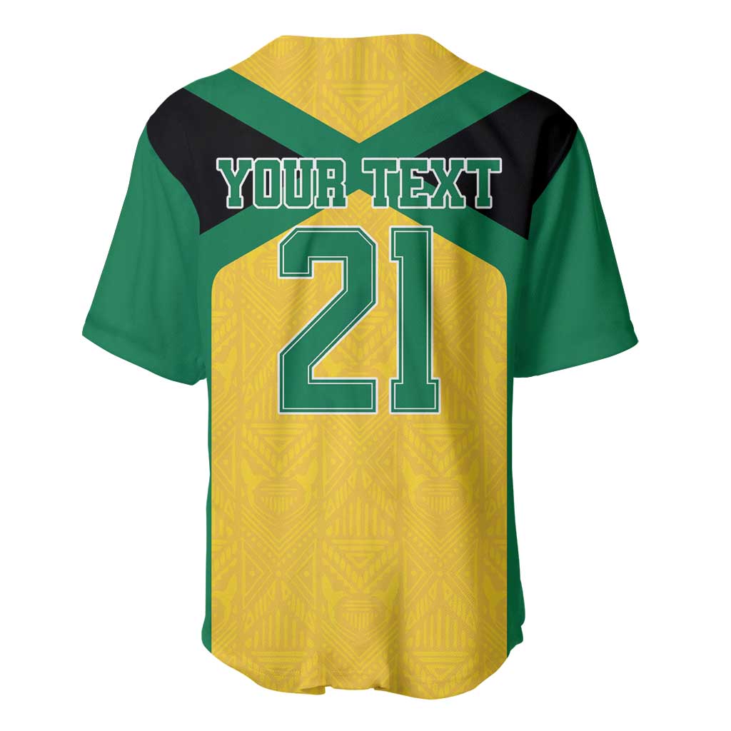 Jamaica Football Custom Baseball Jersey Gold Ethnic Motifs LT9 - Wonder Print Shop