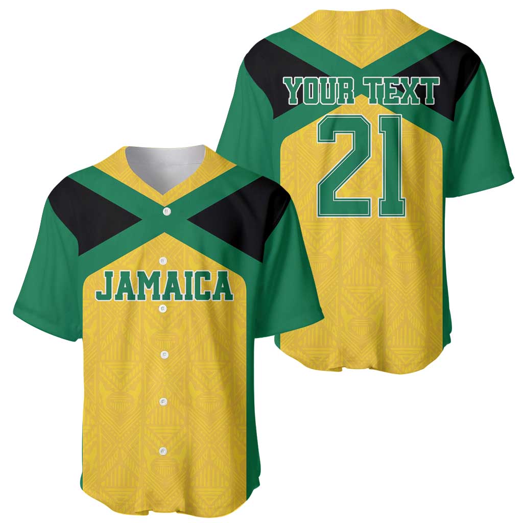 Jamaica Football Custom Baseball Jersey Gold Ethnic Motifs LT9 - Wonder Print Shop