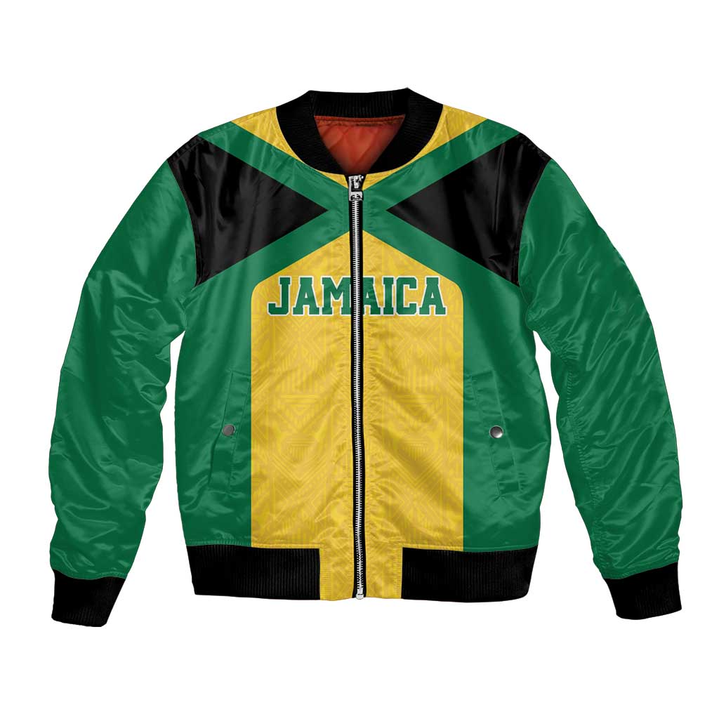 Jamaica Football Custom Bomber Jacket Gold Ethnic Motifs LT9 - Wonder Print Shop