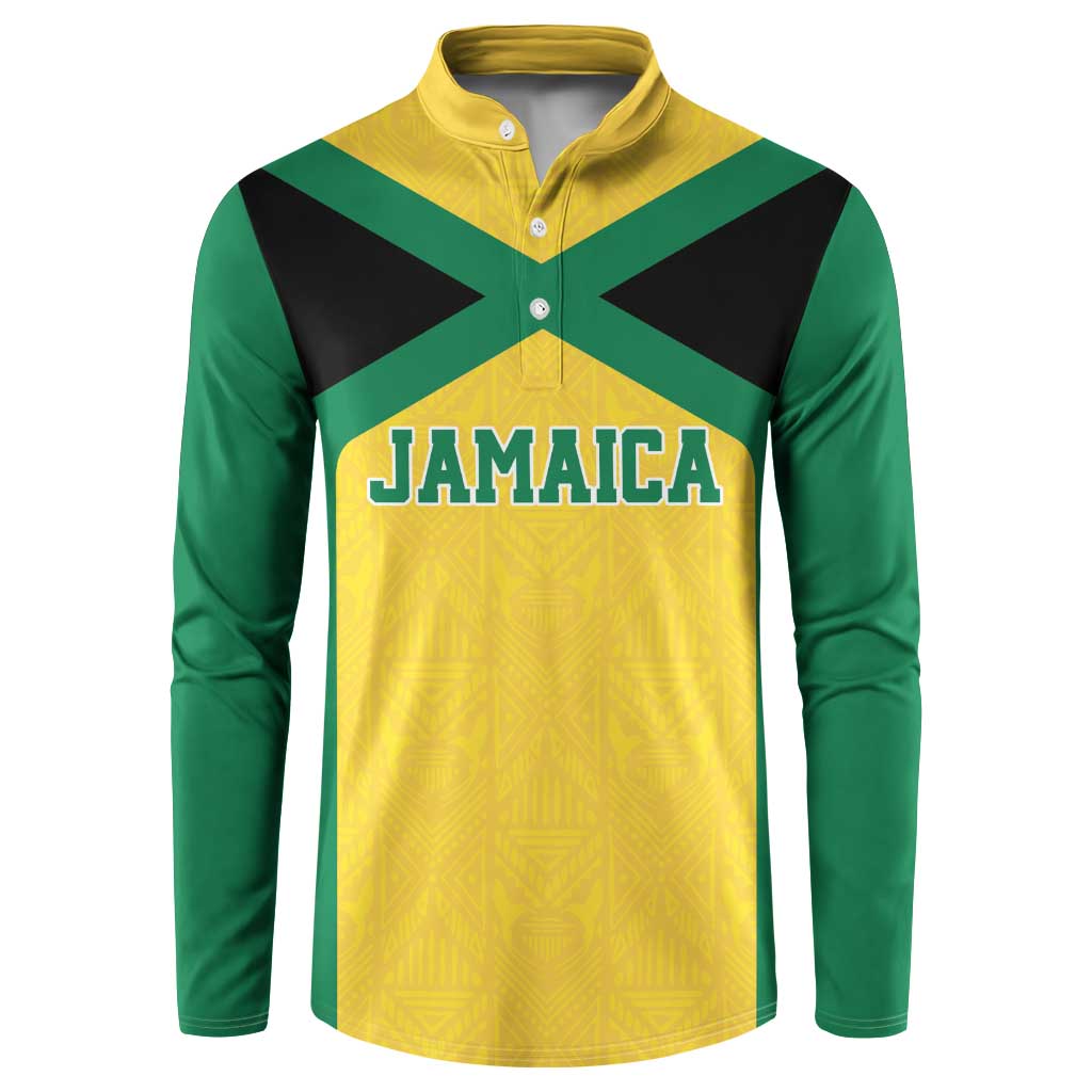 Jamaica Football Custom Button Sweatshirt Gold Ethnic Motifs LT9 - Wonder Print Shop
