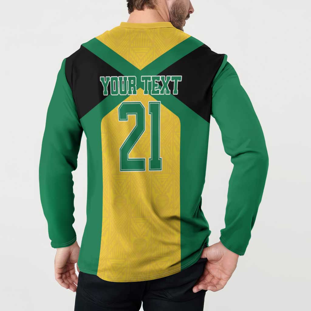 Jamaica Football Custom Button Sweatshirt Gold Ethnic Motifs LT9 - Wonder Print Shop