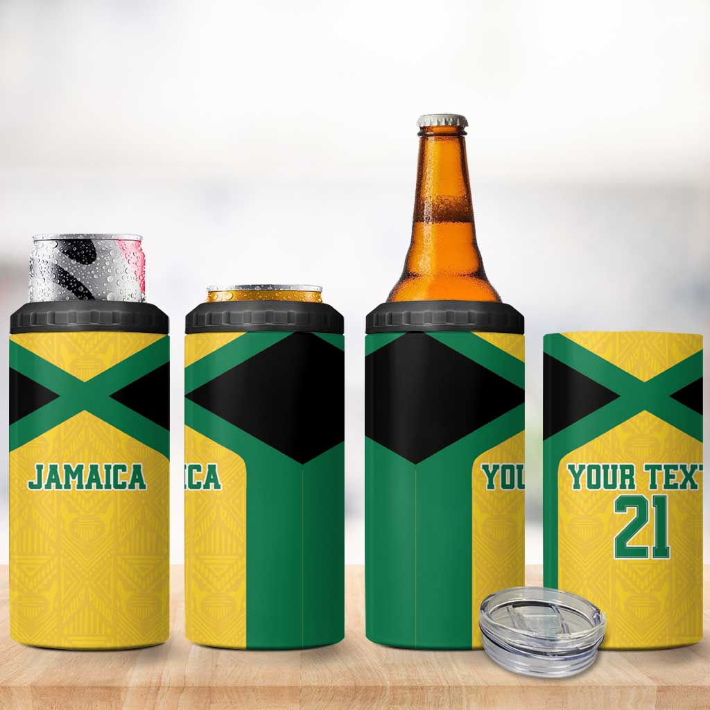 Jamaica Football Custom 4 in 1 Can Cooler Tumbler Gold Ethnic Motifs LT9 - Wonder Print Shop