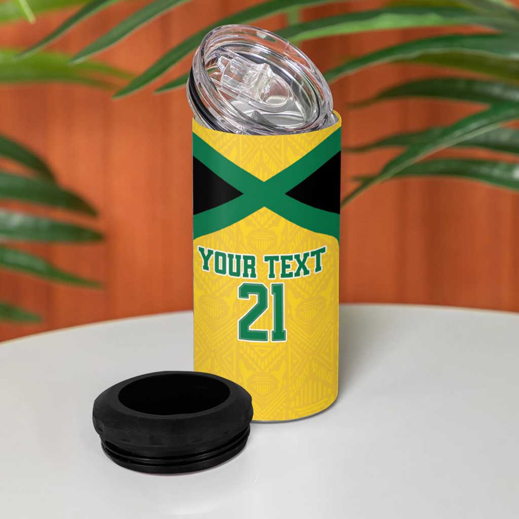 Jamaica Football Custom 4 in 1 Can Cooler Tumbler Gold Ethnic Motifs LT9 - Wonder Print Shop