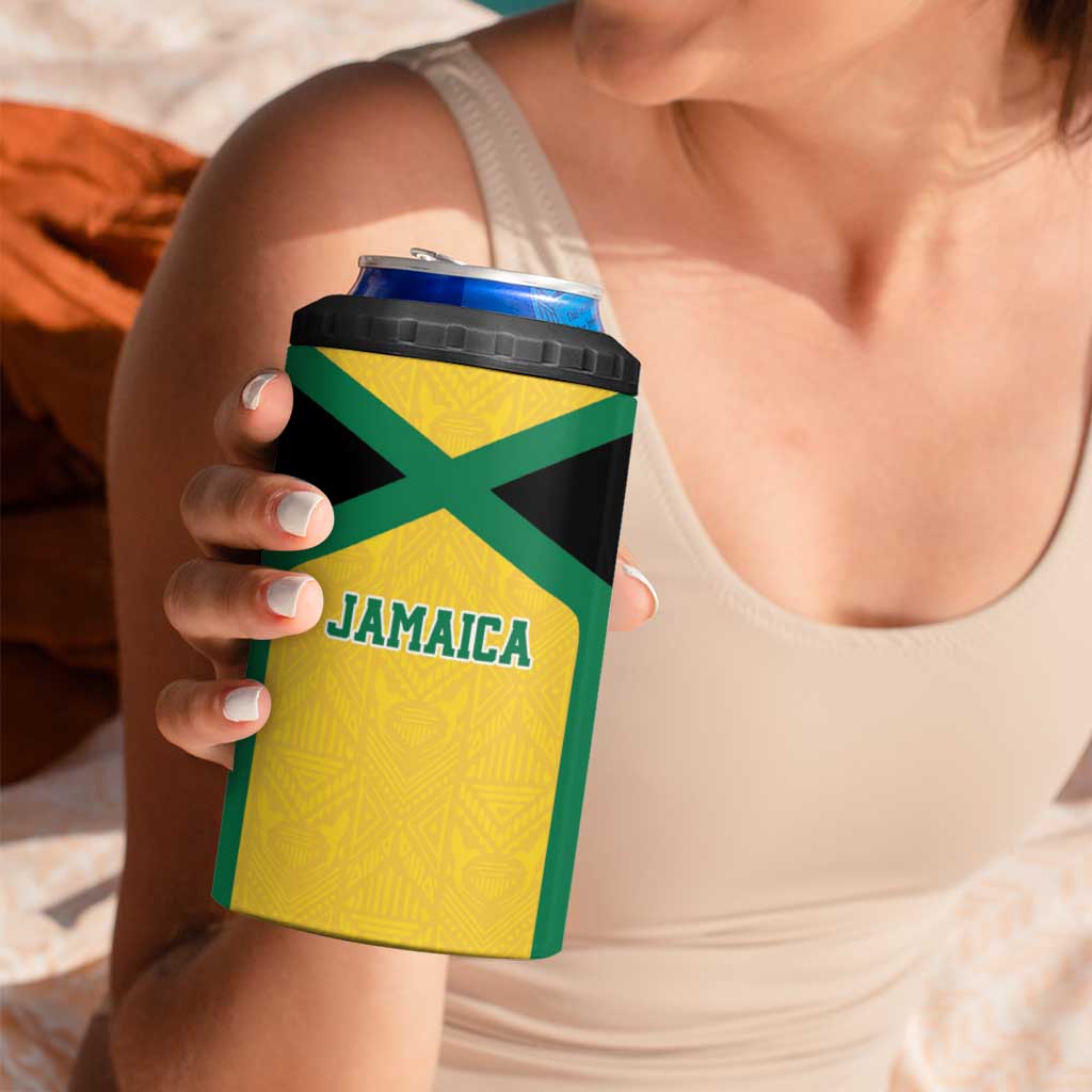Jamaica Football Custom 4 in 1 Can Cooler Tumbler Gold Ethnic Motifs LT9 - Wonder Print Shop