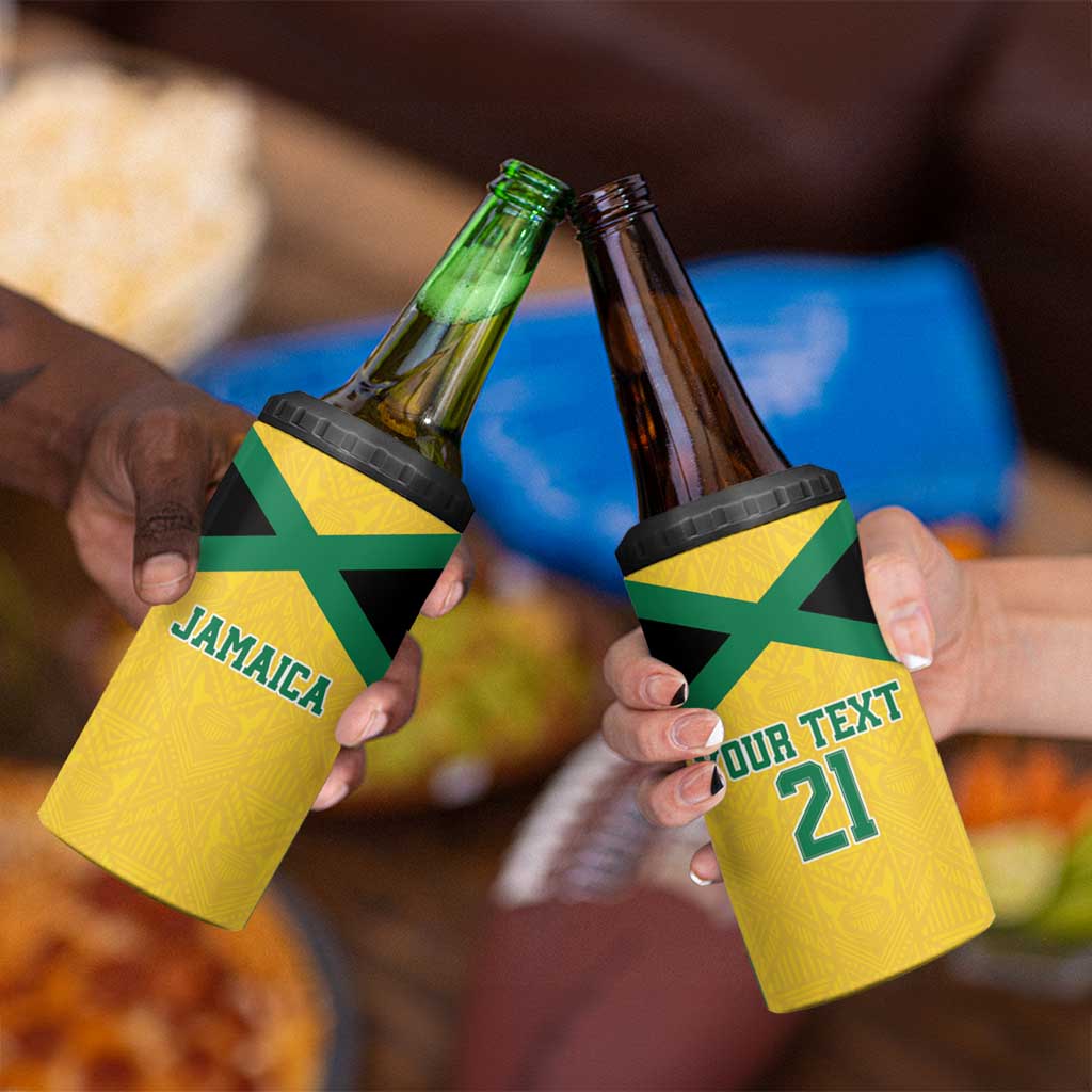 Jamaica Football Custom 4 in 1 Can Cooler Tumbler Gold Ethnic Motifs LT9 - Wonder Print Shop