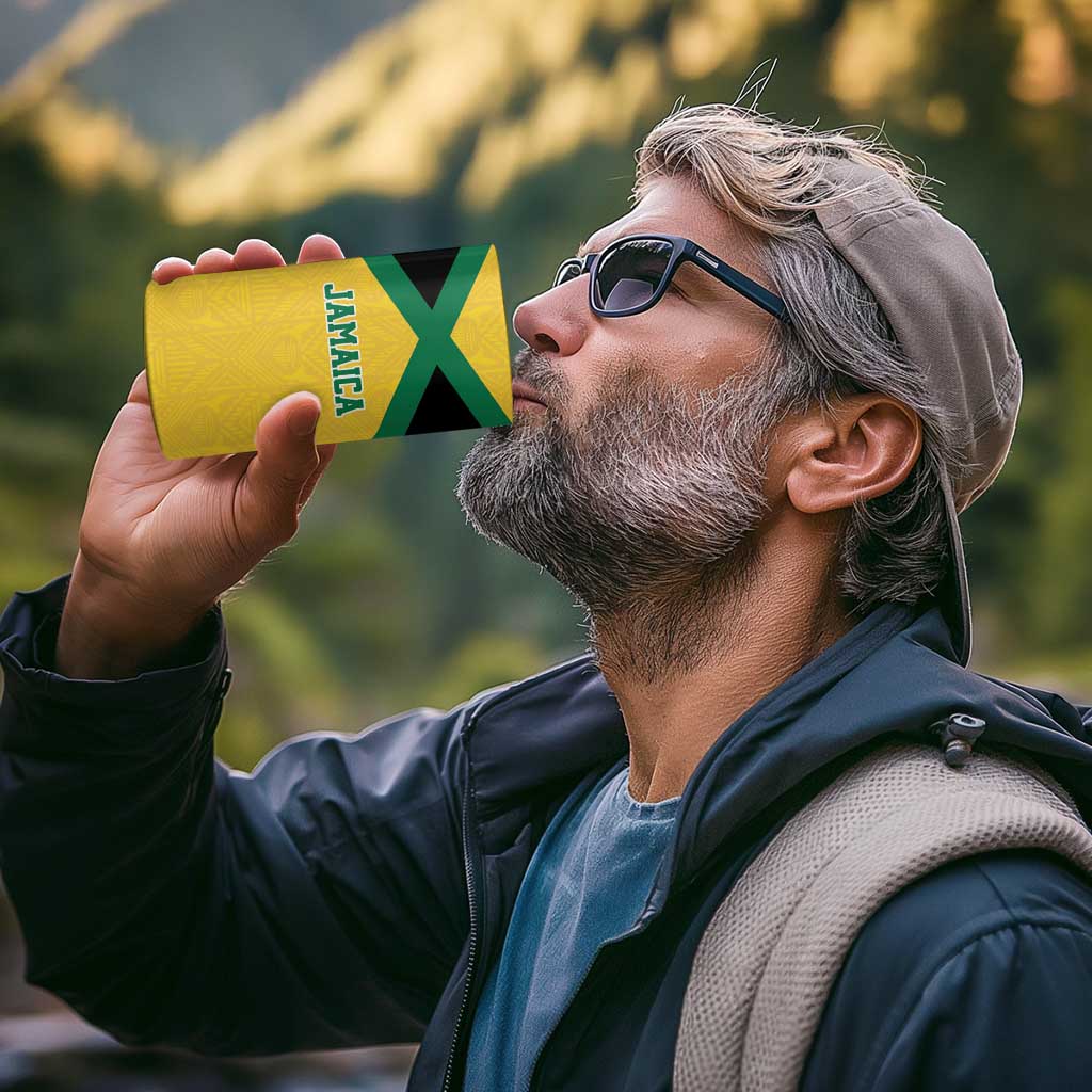 Jamaica Football Custom 4 in 1 Can Cooler Tumbler Gold Ethnic Motifs LT9 - Wonder Print Shop