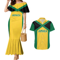 Jamaica Football Custom Couples Matching Mermaid Dress and Hawaiian Shirt Gold Ethnic Motifs LT9 - Wonder Print Shop