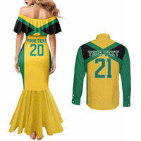 Jamaica Football Custom Couples Matching Mermaid Dress and Long Sleeve Button Shirt Gold Ethnic Motifs