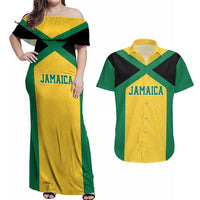 Jamaica Football Custom Couples Matching Off Shoulder Maxi Dress and Hawaiian Shirt Gold Ethnic Motifs LT9 - Wonder Print Shop
