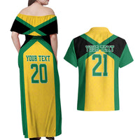 Jamaica Football Custom Couples Matching Off Shoulder Maxi Dress and Hawaiian Shirt Gold Ethnic Motifs LT9 - Wonder Print Shop