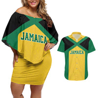 Jamaica Football Custom Couples Matching Off Shoulder Short Dress and Hawaiian Shirt Gold Ethnic Motifs LT9 - Wonder Print Shop