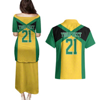 Jamaica Football Custom Couples Matching Puletasi and Hawaiian Shirt Gold Ethnic Motifs LT9 - Wonder Print Shop