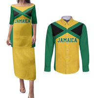 Jamaica Football Custom Couples Matching Puletasi and Long Sleeve Button Shirt Gold Ethnic Motifs LT9 - Wonder Print Shop