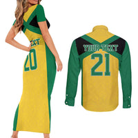 Jamaica Football Custom Couples Matching Short Sleeve Bodycon Dress and Long Sleeve Button Shirt Gold Ethnic Motifs LT9 - Wonder Print Shop