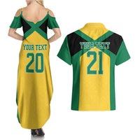 Jamaica Football Custom Couples Matching Summer Maxi Dress and Hawaiian Shirt Gold Ethnic Motifs LT9 - Wonder Print Shop