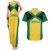 Jamaica Football Custom Couples Matching Tank Maxi Dress and Hawaiian Shirt Gold Ethnic Motifs LT9 - Wonder Print Shop