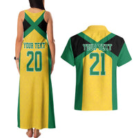 Jamaica Football Custom Couples Matching Tank Maxi Dress and Hawaiian Shirt Gold Ethnic Motifs LT9 - Wonder Print Shop