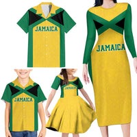 Jamaica Football Custom Family Matching Long Sleeve Bodycon Dress and Hawaiian Shirt Gold Ethnic Motifs LT9 - Wonder Print Shop