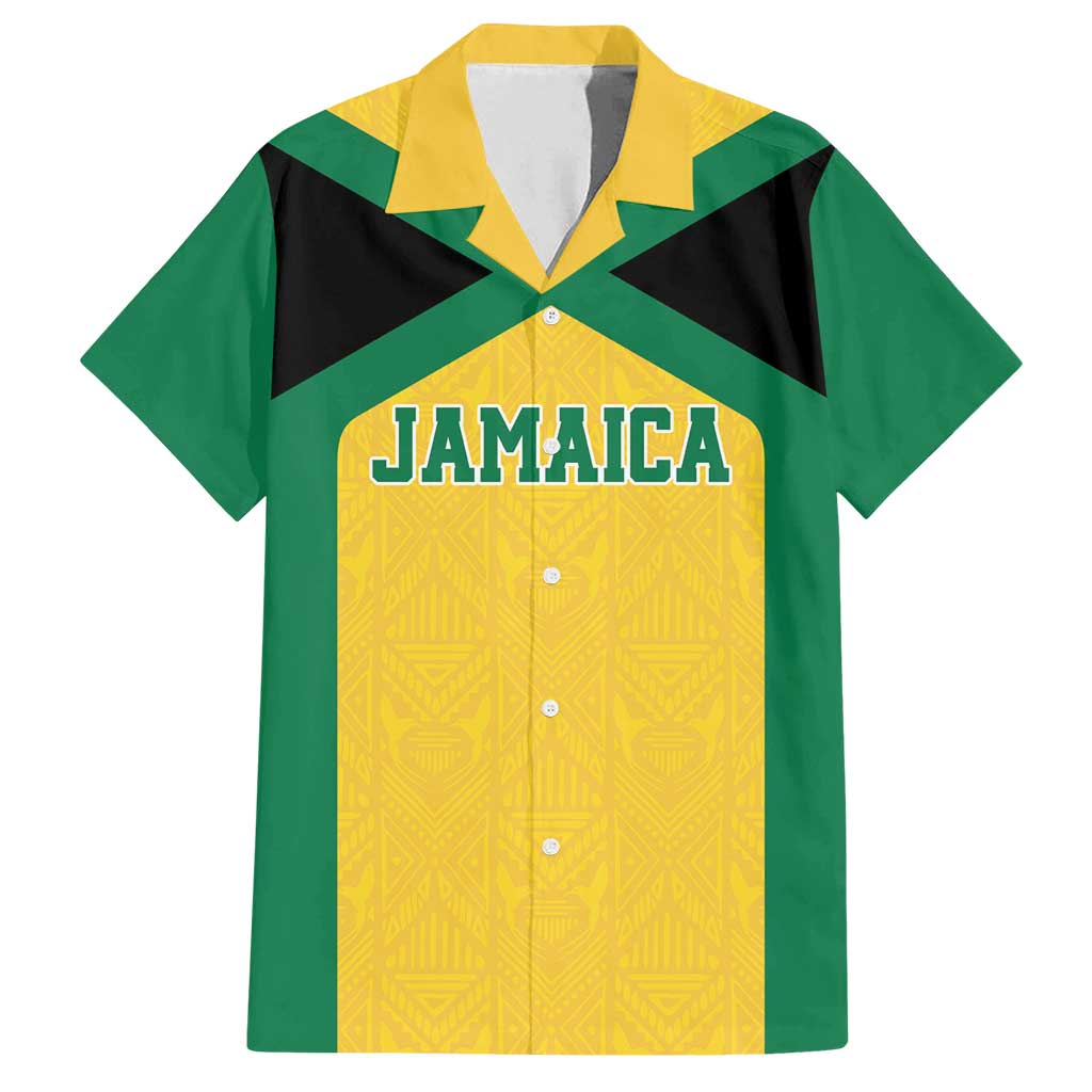 Jamaica Football Custom Family Matching Long Sleeve Bodycon Dress and Hawaiian Shirt Gold Ethnic Motifs LT9 - Wonder Print Shop