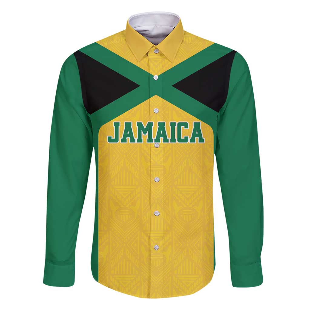 Jamaica Football Custom Family Matching Long Sleeve Bodycon Dress and Hawaiian Shirt Gold Ethnic Motifs LT9 - Wonder Print Shop