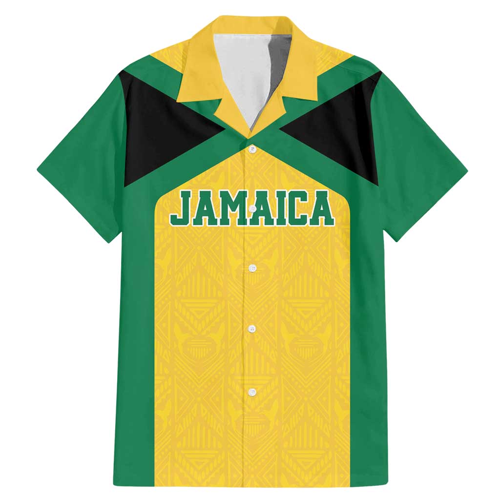 Jamaica Football Custom Family Matching Mermaid Dress and Hawaiian Shirt Gold Ethnic Motifs LT9 - Wonder Print Shop