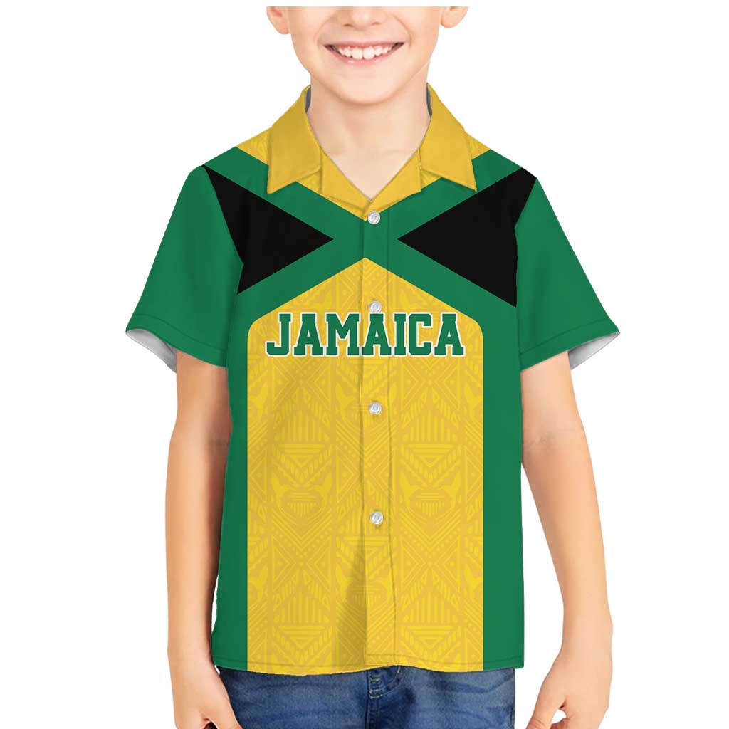 Jamaica Football Custom Family Matching Mermaid Dress and Hawaiian Shirt Gold Ethnic Motifs LT9 - Wonder Print Shop
