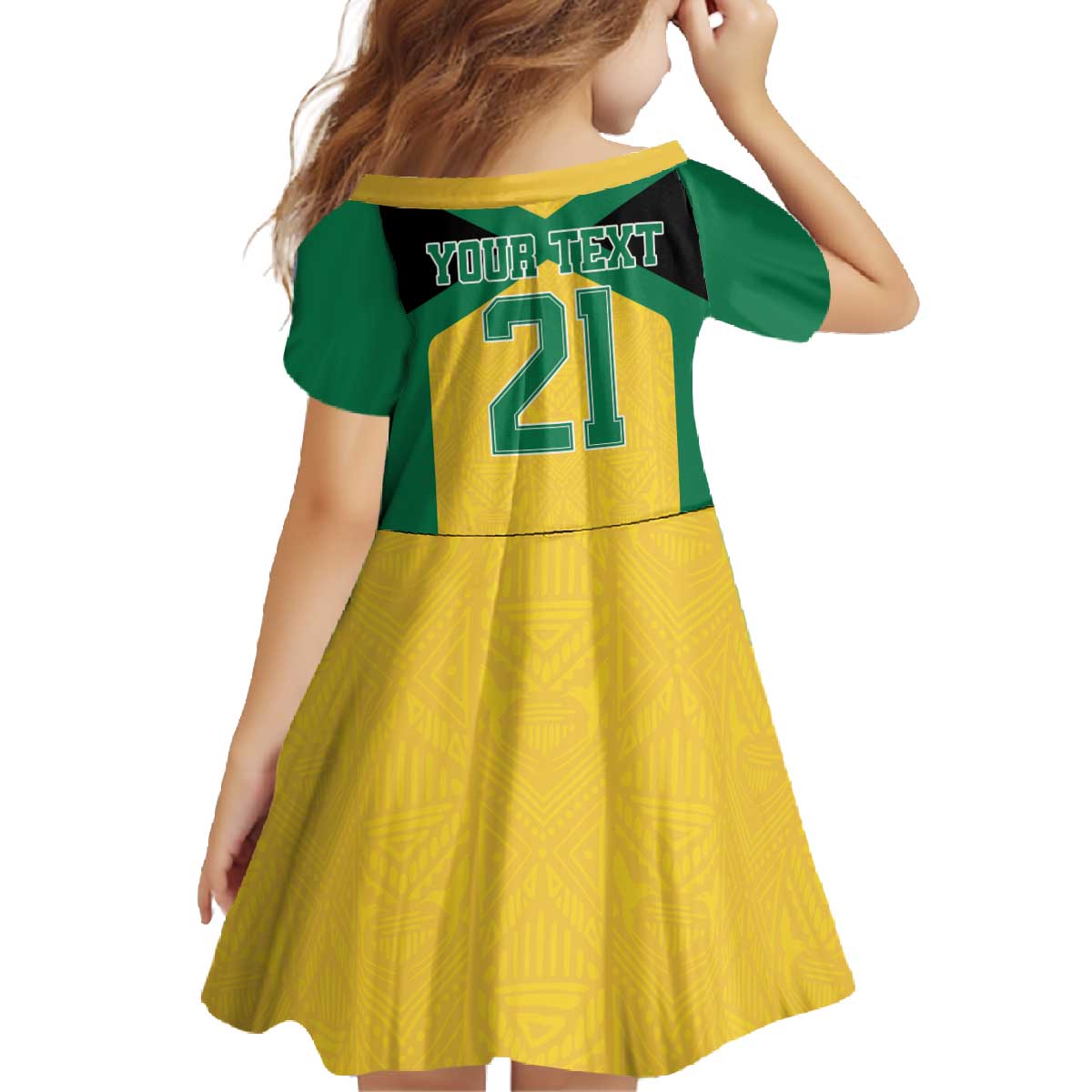 Jamaica Football Custom Family Matching Off The Shoulder Long Sleeve Dress and Hawaiian Shirt Gold Ethnic Motifs - Wonder Print Shop