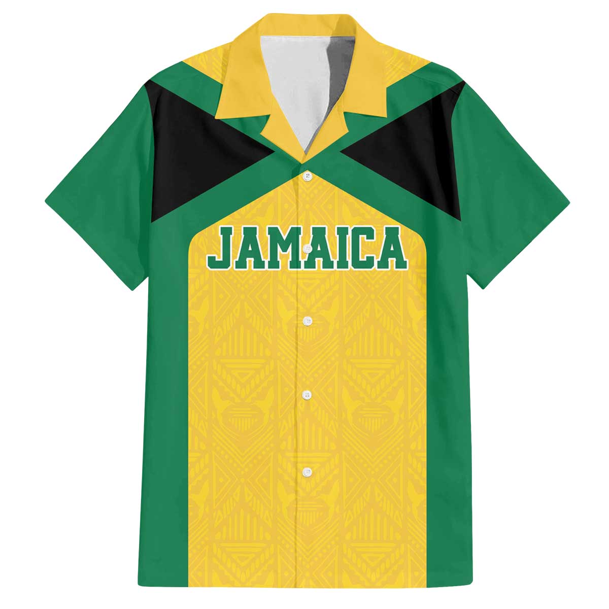 Jamaica Football Custom Family Matching Off The Shoulder Long Sleeve Dress and Hawaiian Shirt Gold Ethnic Motifs - Wonder Print Shop