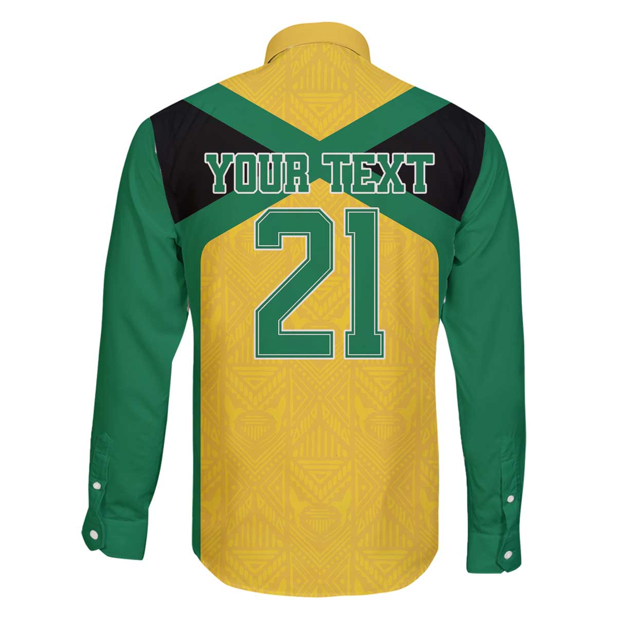 Jamaica Football Custom Family Matching Off The Shoulder Long Sleeve Dress and Hawaiian Shirt Gold Ethnic Motifs - Wonder Print Shop