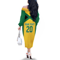 Jamaica Football Custom Family Matching Off The Shoulder Long Sleeve Dress and Hawaiian Shirt Gold Ethnic Motifs - Wonder Print Shop