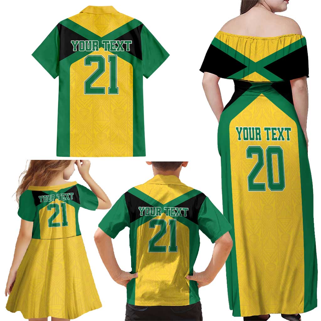 Jamaica Football Custom Family Matching Off Shoulder Maxi Dress and Hawaiian Shirt Gold Ethnic Motifs LT9 - Wonder Print Shop