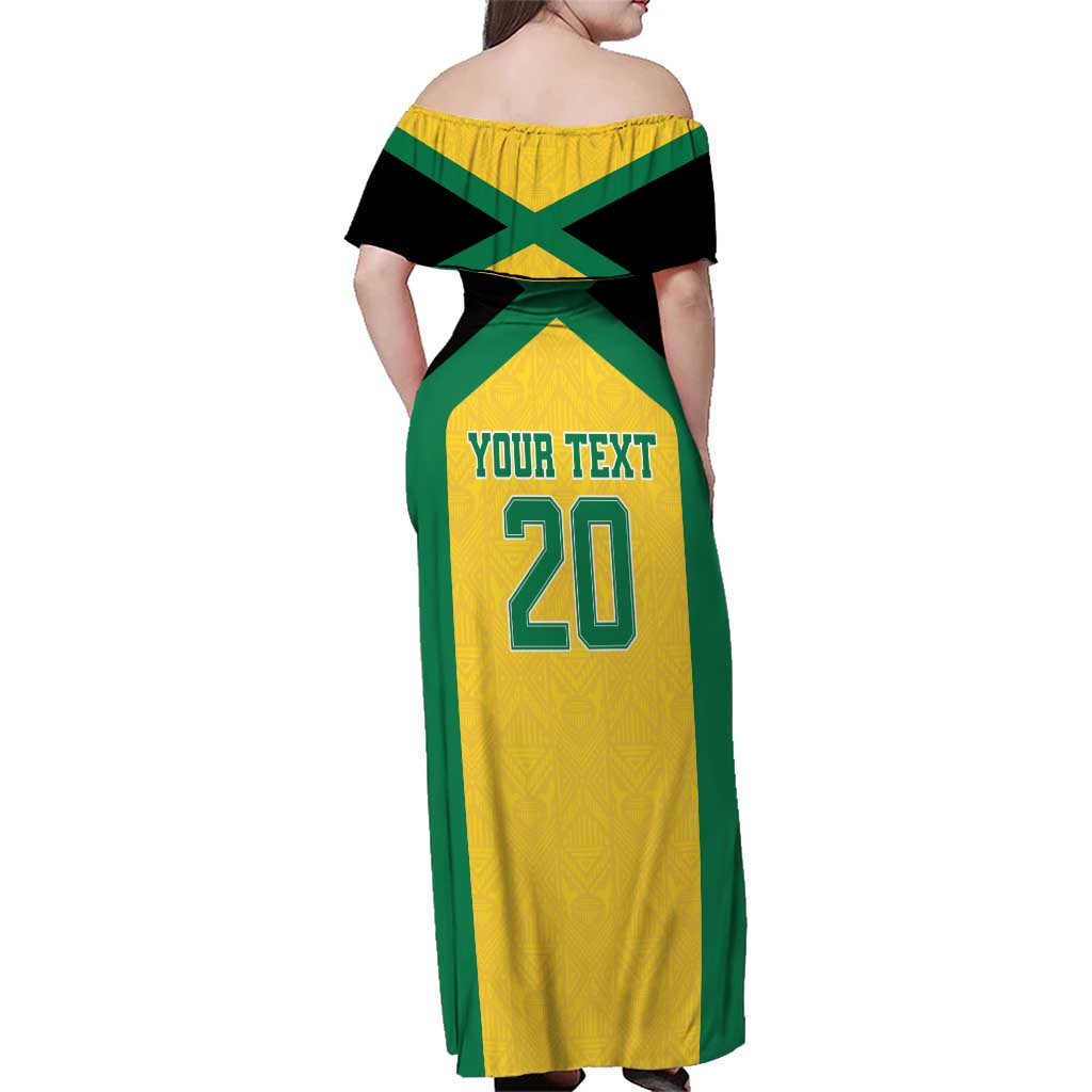 Jamaica Football Custom Family Matching Off Shoulder Maxi Dress and Hawaiian Shirt Gold Ethnic Motifs LT9 - Wonder Print Shop