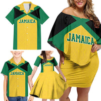 Jamaica Football Custom Family Matching Off Shoulder Short Dress and Hawaiian Shirt Gold Ethnic Motifs LT9 - Wonder Print Shop