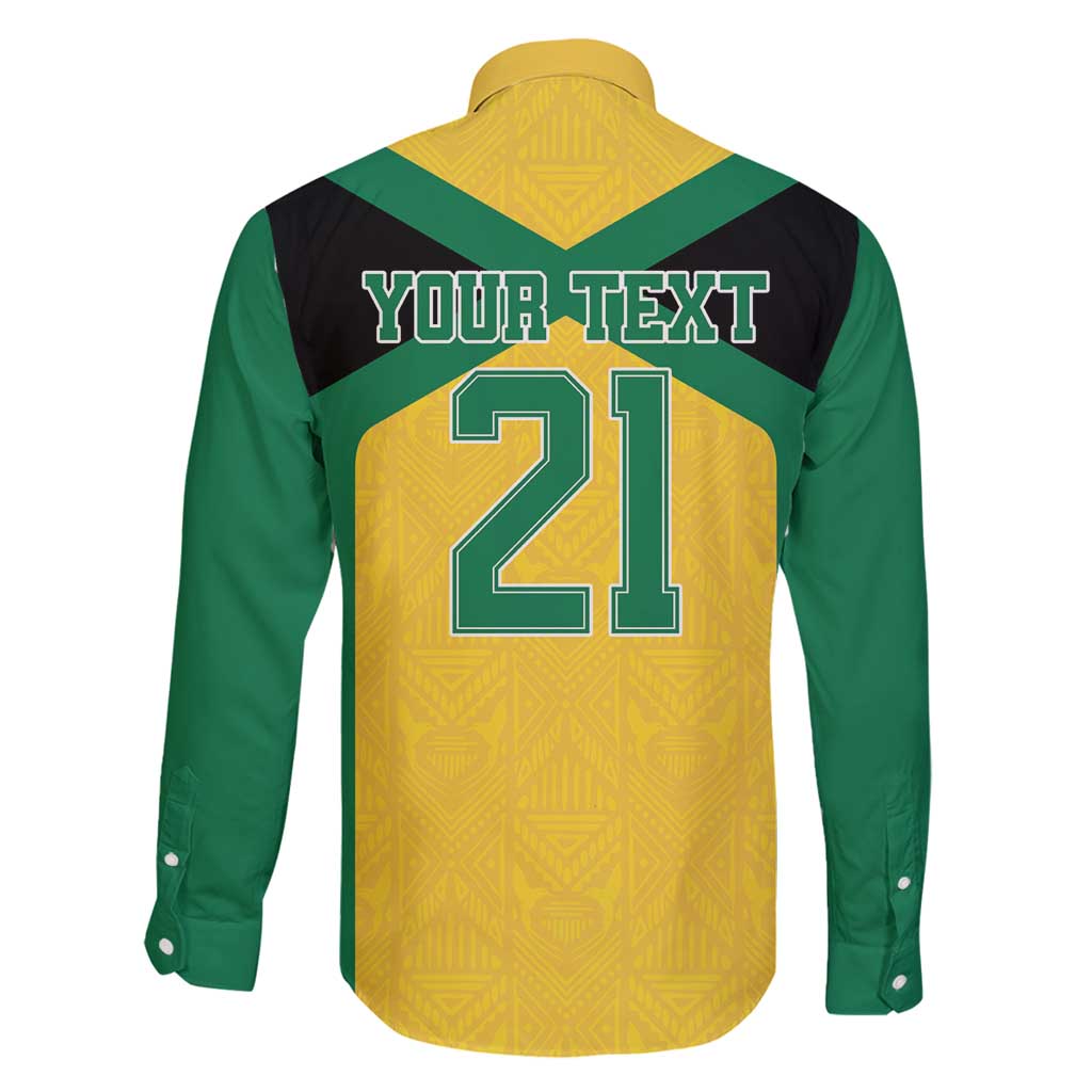 Jamaica Football Custom Family Matching Puletasi and Hawaiian Shirt Gold Ethnic Motifs - Wonder Print Shop